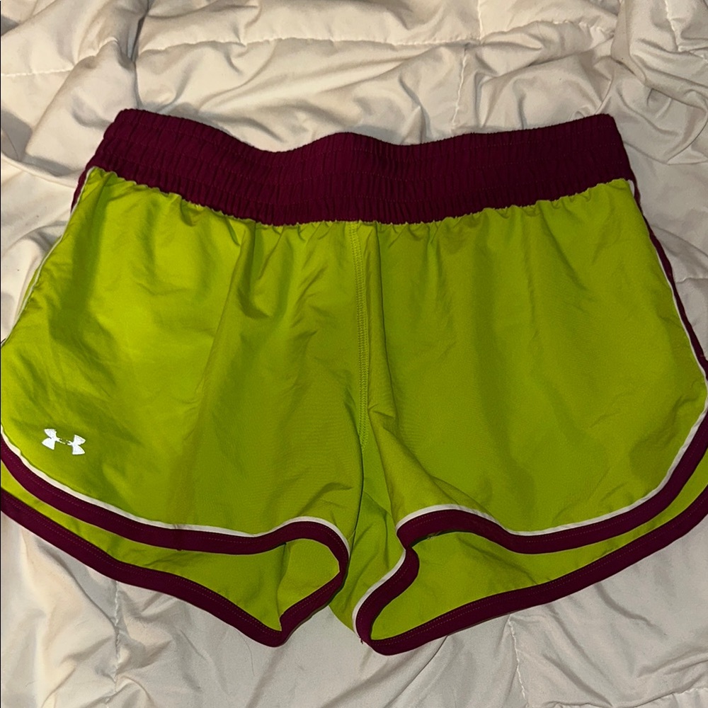 Under Armour Athletic Shorts Green and Red Vibrant Design